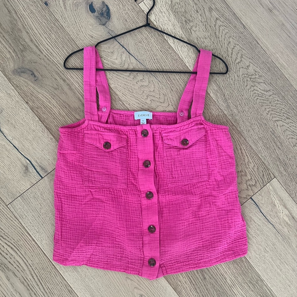 Evereve pink muslin button down tank top